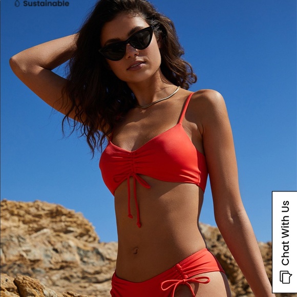 Eco Red Malibu Cinched Bikini Top - Picture 2 of 5